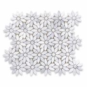 Carrara White Daisy Flower Pattern Mosaic Tile Honed