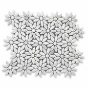 Carrara White Daisy Flower Pattern Mosaic Tile Polished