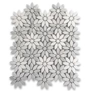 Carrara White Mix Thassos Marble Daisy Flower Mosaic Tile Polished