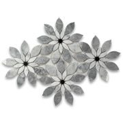 Carrara White Marble Wildflower Rain Flower Waterjet Mosaic Tile w/ Bardiglio & Nero Polished