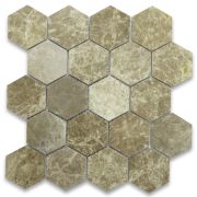 Emperador Light 3 inch Hexagon Mosaic Tile Polished