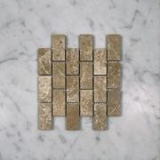 (Sample) Emperador Light Marble 1x2 Medium Brick Mosaic Tile Polished