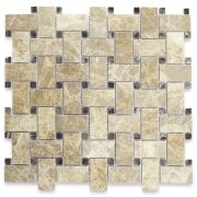 Emperador Light 1x2 Basketweave Mosaic Tile w/ Emperador Dark Dots Polished