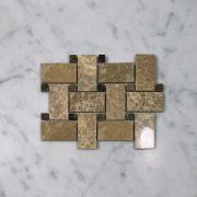 (Sample) Emperador Light Marble 1x2 Basketweave Mosaic Tile w/ Emperador Dark Brown Dots Polished