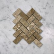 (Sample) Emperador Light Marble 1x2 Herringbone Mosaic Tile Polished