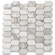 Calacatta Gold Marble 1x2 Hive Picket Constellation Long Hexagon Mosaic Tile Honed