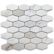 Calacatta Gold Marble 1-1/4x3 Elongated Hexagon Mosaic Tile Honed