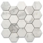 Calacatta Gold Marble 3 inch Hexagon Mosaic Tile Tumbled