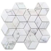 Calacatta Gold Marble 2x3 Illusion 3D Cube Rhombus Diamond Hexagon Mosaic Tile Honed