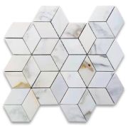 Calacatta Gold Marble 2x3 Illusion 3D Cube Rhombus Diamond Hexagon Mosaic Tile Polished