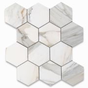 Calacatta Gold Marble 4 inch Hexagon Mosaic Tile Honed