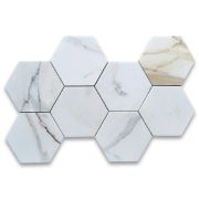 Calacatta Gold Marble 5 inch Hexagon Mosaic Tile Honed