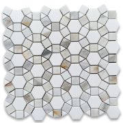 Calacatta Gold Marble 1-1/2 inch Hexagon Sunflower Ring Waterjet Mosaic Tile w/ Thassos White Polished