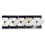 Calacatta Gold Marble 4x12 Basketweave Mosaic Border w/ Nero Marquina Black Dots Polished