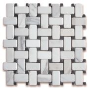 Calacatta Gold 1x2 Basketweave Mosaic Tile w/ Black Dots Tumbled