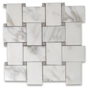 Calacatta Gold Marble Large Basketweave Mosaic Tile w/ Cinderella Gray Tan Dots Honed