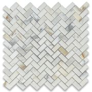 Calacatta Gold 5/8x1-1/4 Herringbone Mosaic Tile Honed