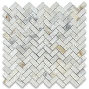 Calacatta Gold 5/8x1-1/4 Herringbone Mosaic Tile Honed
