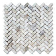 Calacatta Gold Marble 5/8x1-1/4 Herringbone Mosaic Tile Tumbled