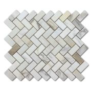 Calacatta Gold 1x2 Herringbone Mosaic Tile Tumbled