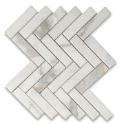 Calacatta Gold Marble 1x4 Herringbone Mosaic Tile Polished