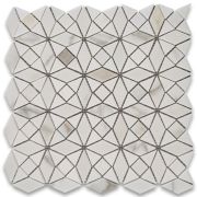 Calacatta Gold Marble Kaleidoscope Diamond Mosaic Tile w/ Thassos White Honed Polished