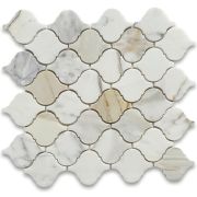 Calacatta Gold Marble Medium Lantern Shaped Arabesque Baroque Mosaic Tile Polished