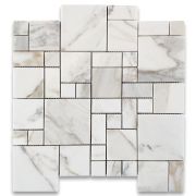 Calacatta Gold Marble Mini Versailles French Paragon Mosaic Tile Honed