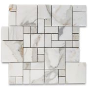 Calacatta Gold Marble Mini Versailles French Paragon Mosaic Tile Polished