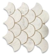 Calacatta Gold Grand Fish Scale Fan Shaped Mosaic Tile Honed