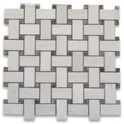 Moleanos Beige 1x2 Basketweave Mosaic Tile w/ Emperador Dark Dots Honed