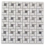 Moleanos Beige Target Pinwheel Mosaic Tile w/ Emperador Dark Dots Honed