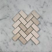(Sample) Moleanos Beige Golden Beach Limestone 1x2 Herringbone Mosaic Tile Honed