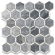 Bardiglio Gray Marble 2 inch Hexagon w/ Thassos White Strips Honed