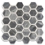 Bardiglio Gray Marble 2 inch Hexagon Mosaic Tile w/ Thassos White Strips Polished