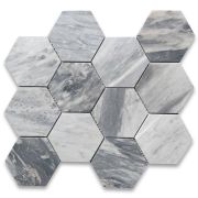 Bardiglio Gray Marble 4 inch Hexagon Mosaic Tile Honed