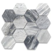 Bardiglio Gray Marble 4 inch Hexagon Mosaic Tile Polished