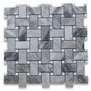 Bardiglio Gray 1x2 Basketweave Mosaic Tile w/ Carrara White Dots Honed