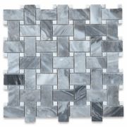 Bardiglio Gray 1x2 Basketweave Mosaic Tile w/ Carrara White Dots Polished