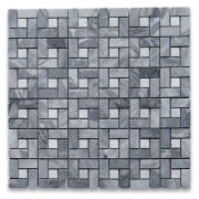 Bardiglio Gray Target Pinwheel Mosaic Tile w/ White Dots Honed