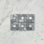Bardiglio Gray Target Pinwheel Mosaic Tile w/ White Dots Honed