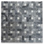 Bardiglio Gray Target Pinwheel Mosaic Tile w/ White Dots Polished