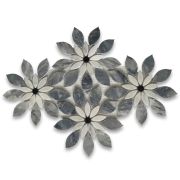 Bardiglio Gray Marble Wildflower Rain Flower Waterjet Mosaic Tile w/ Carrara & Nero Honed