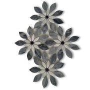 Bardiglio Gray Marble Wildflower Rain Flower Waterjet Mosaic Tile w/ Carrara & Nero Polished