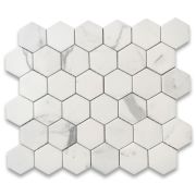 Statuary White Marble 2 inch Hexagon Mosaic Tile Honed