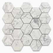 Statuary White Marble 3 inch Hexagon Mosaic Tile Honed