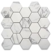 Statuary White Marble 3 inch Hexagon Mosaic Tile Polished