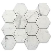 Statuary White Marble 4 inch Hexagon Mosaic Tile Honed