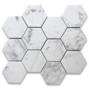 Statuary White Marble 4 inch Hexagon Mosaic Tile Polished