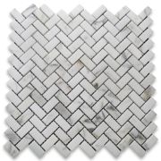 Statuary White Marble 5/8x1-1/4 Herringbone Mosaic Tile Honed